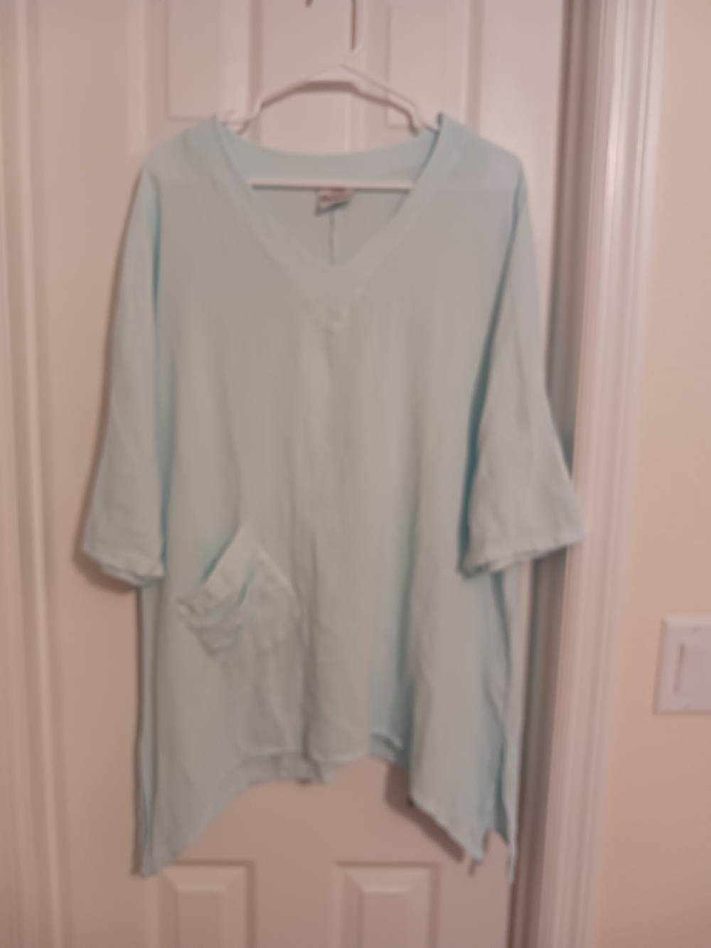 Casual Lightweight Baby Blue Cotton Gauze Tunic Top M/ L